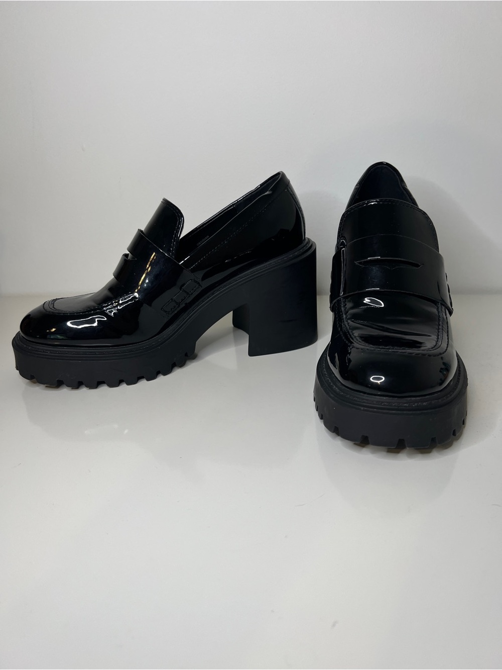 Steve Madden Black Patent Chunky Heel Loafers